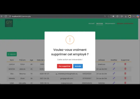 Vue principale du système de gestion des employés