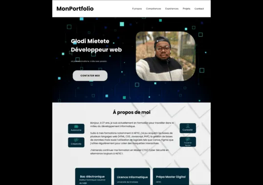 Page d'accueil de Mon Portfolio développé par Glodi